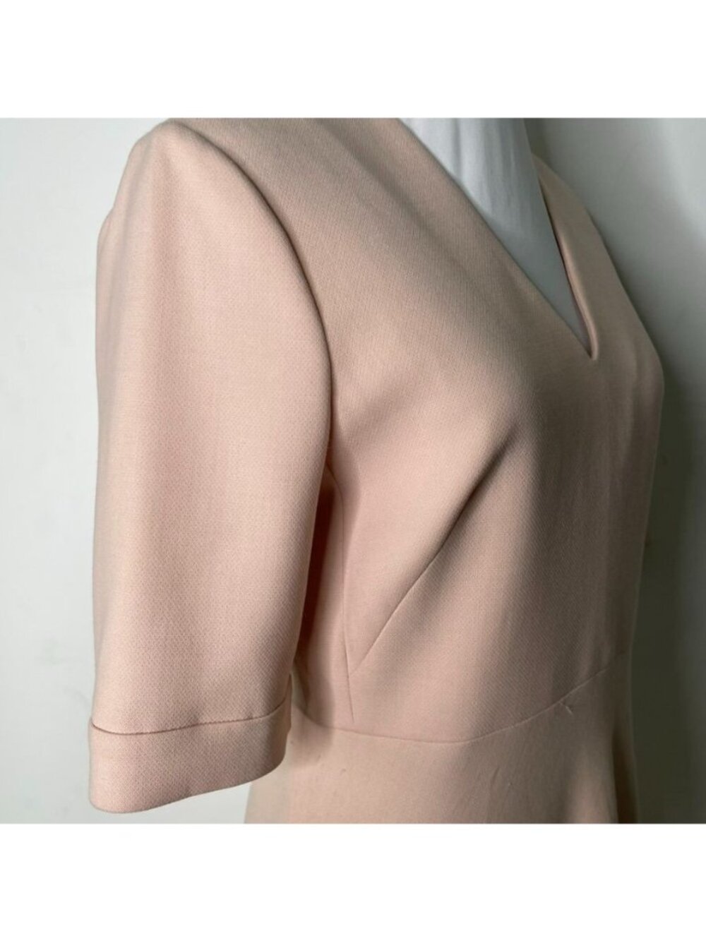 LK Bennett Pink V-Neck Midi Dress Size US 4 6 Fit Flare A-Line Short Sleeve 46" - Picture 5 of 14